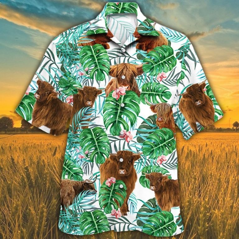 Highland cattle tropical plant Hawaiian shirt 8