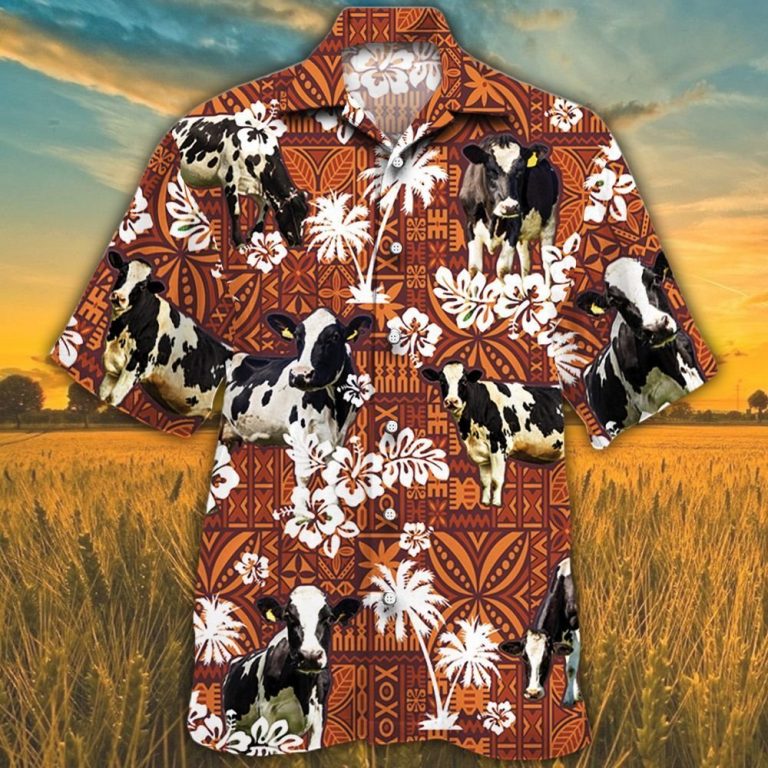 Holstein Friesian cattle red tribal Hawaiian shirt 9