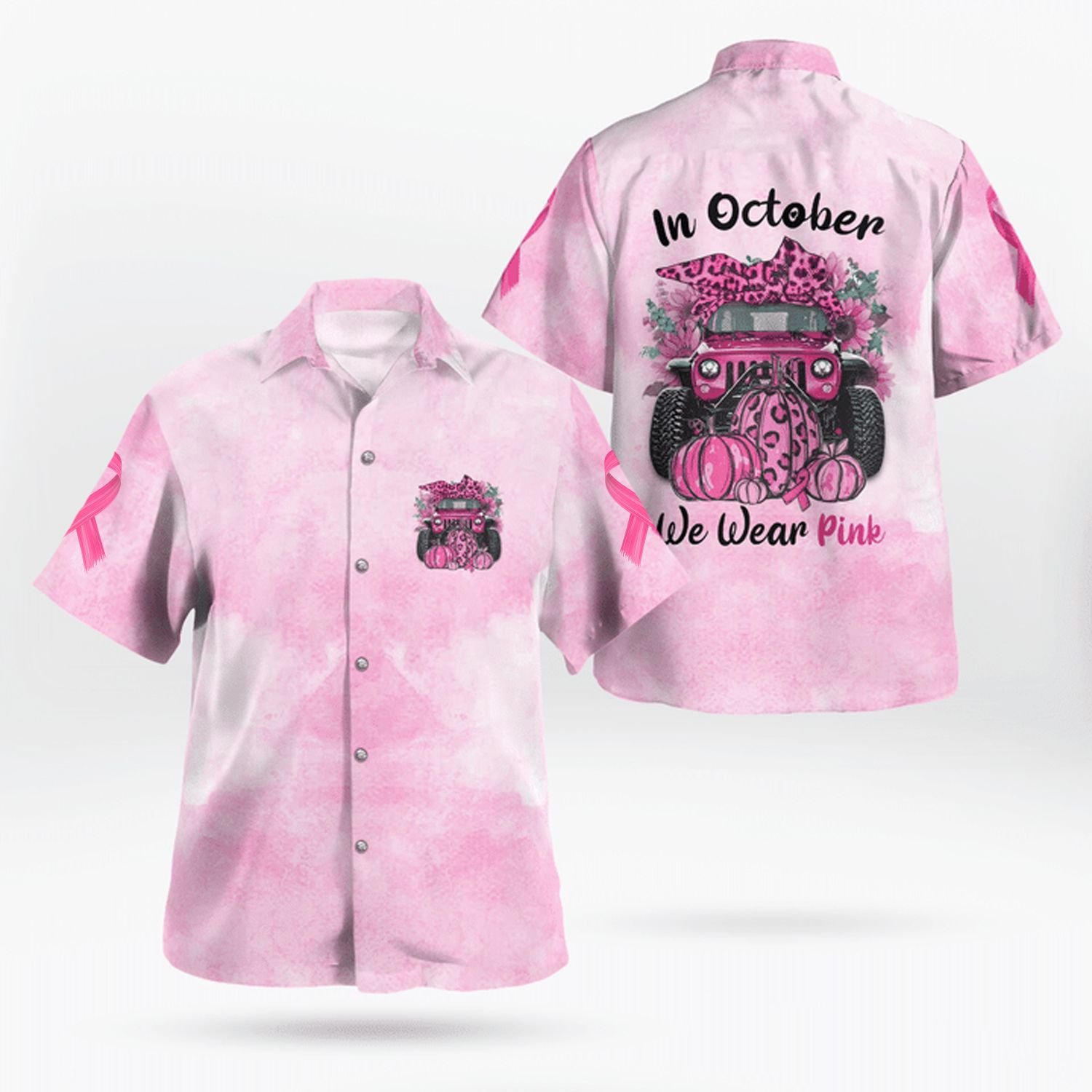In October we were pink Hawaiian shirt