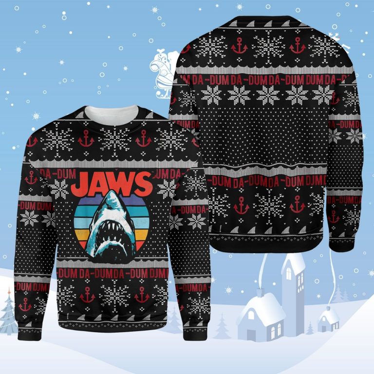 Jaws Shark Dum Da Ugly Christmas Sweater 10