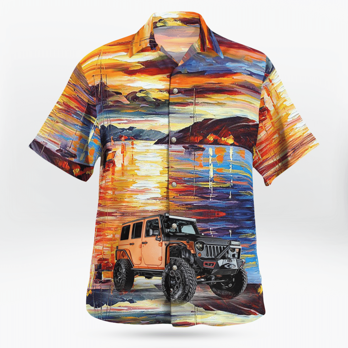 Jeep sunset beach painting Hawaiian shirt 2