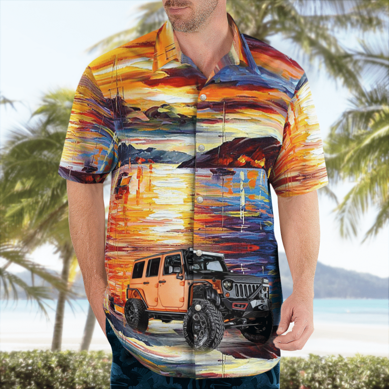 Jeep sunset beach painting Hawaiian shirt 3