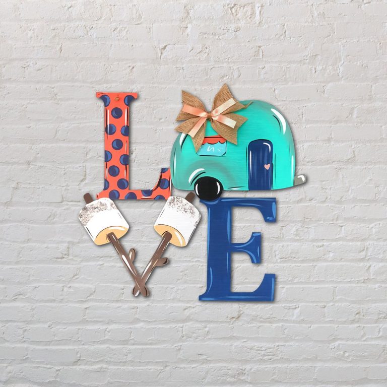 Love camping shaped metal sign 15