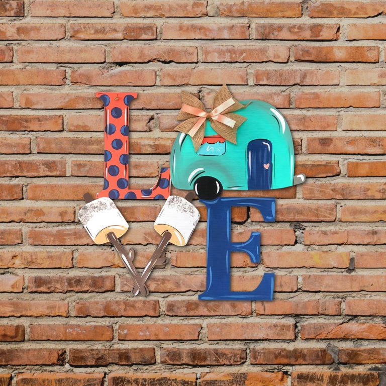 Love camping shaped metal sign 14