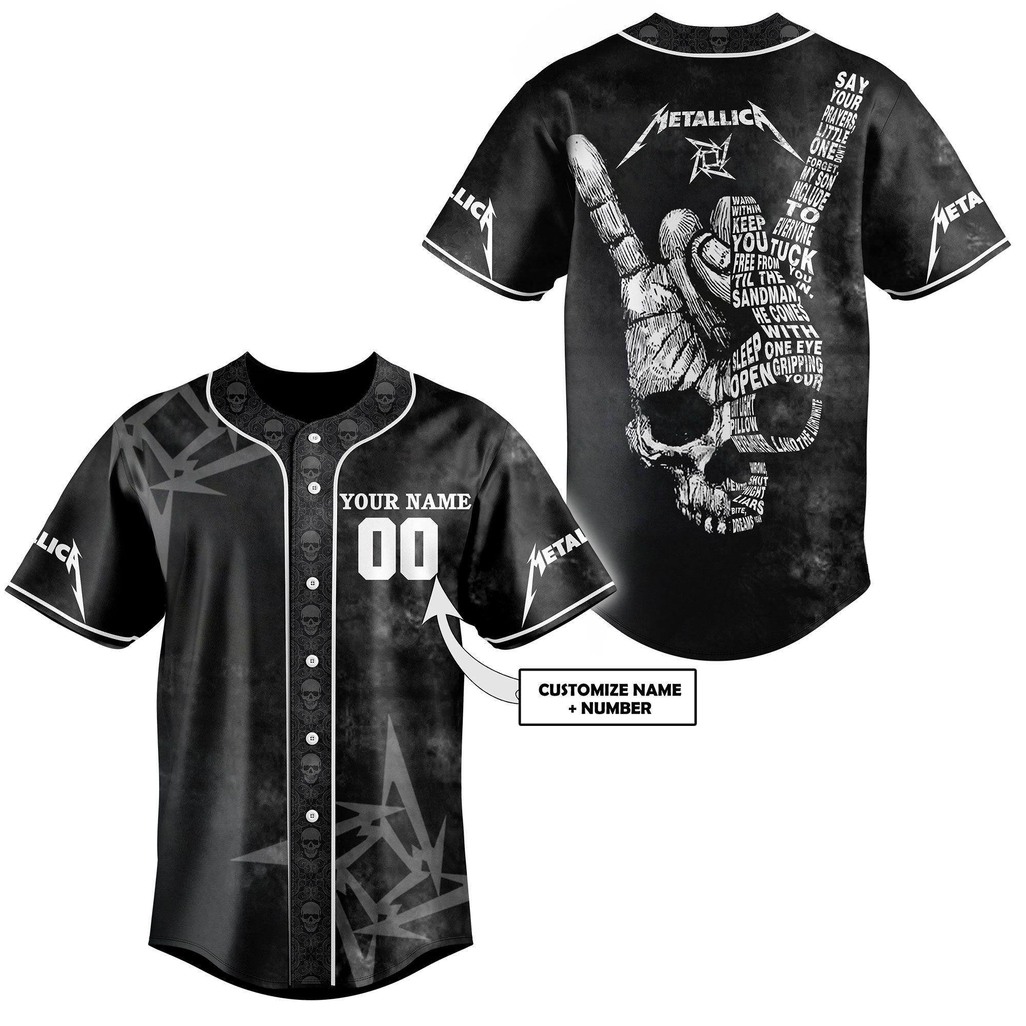 Metallica skull custom name and number baseball jersey 6