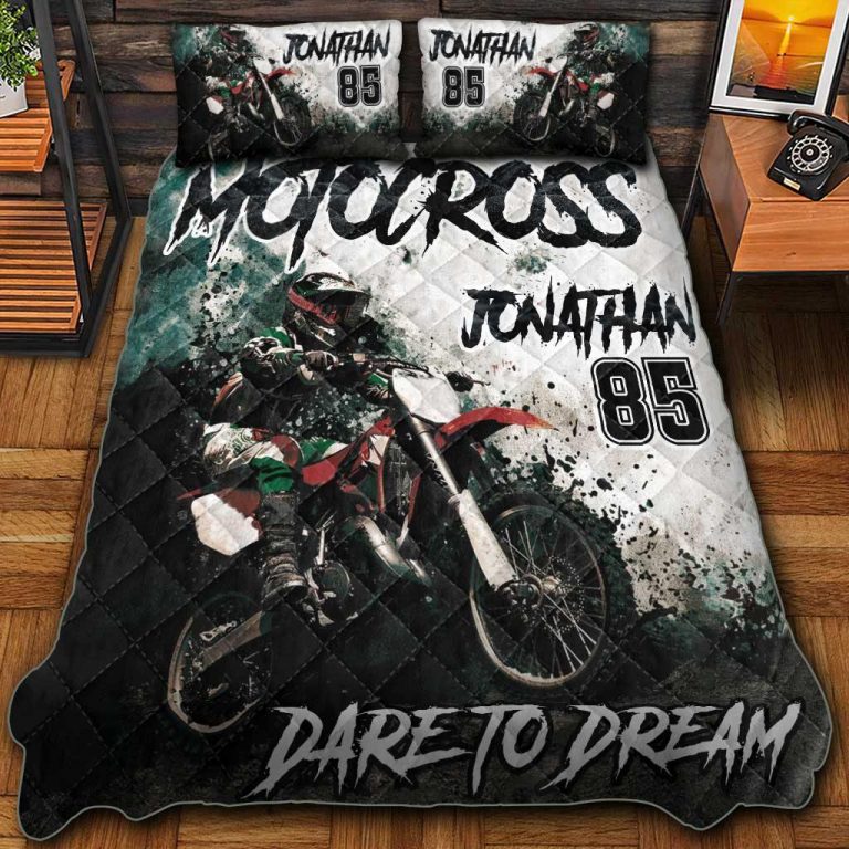Motocross Dare to Dream custom name and number quilt bedding set 8