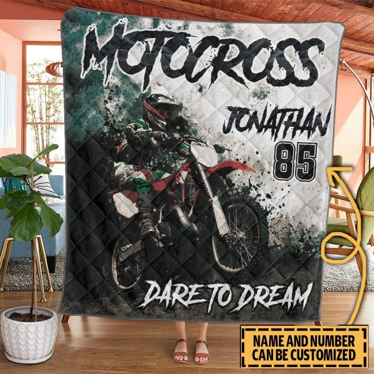 Motocross Dare to Dream custom name and number quilt bedding set 9