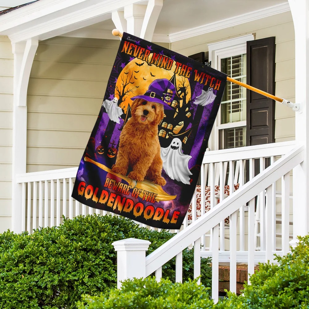 Never Mind The Witch Beware Of The Goldendoodle Halloween Flag 2