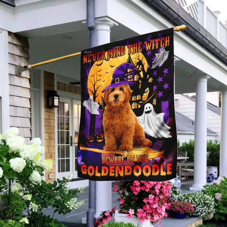 Never Mind The Witch Beware Of The Goldendoodle Halloween Flag 4