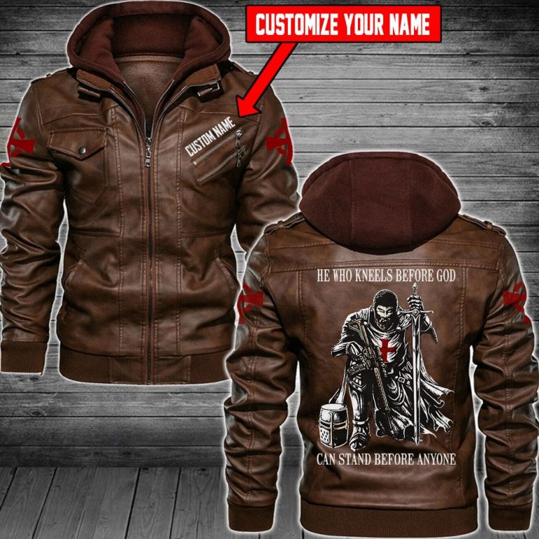 Patriot he who kneels before God can stand before any one custom personalized name leather jacket 14