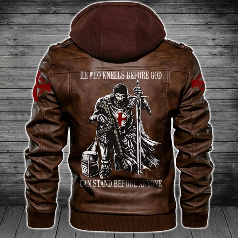 Patriot he who kneels before God can stand before any one custom personalized name leather jacket 16