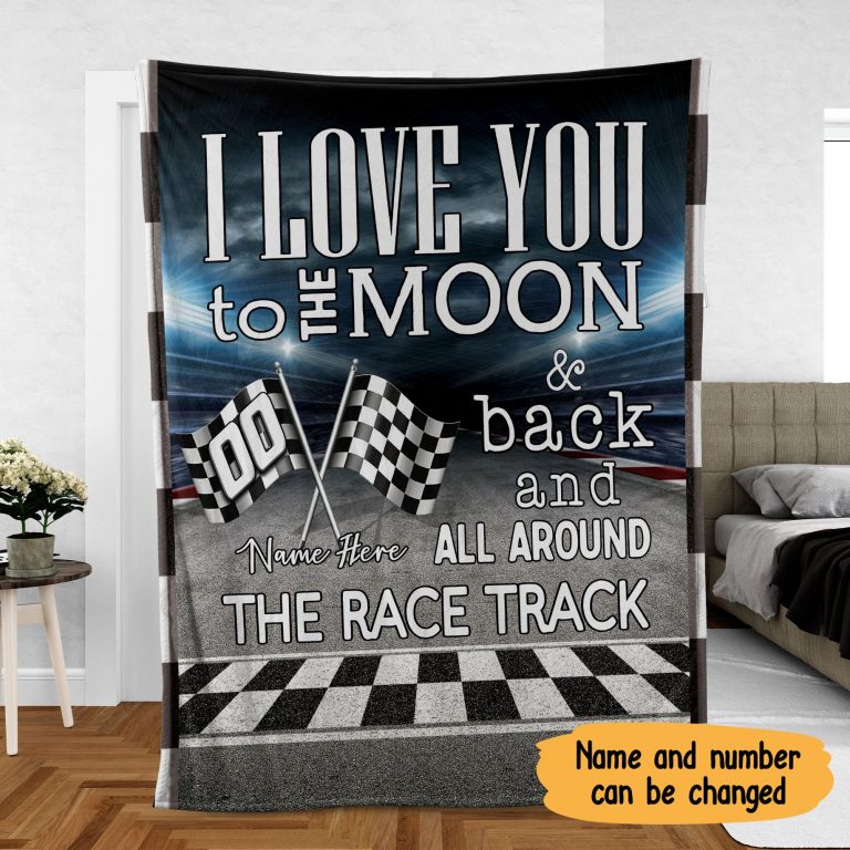 Personalized The race track I love you to the moon and back custom name and number fleece blanket 8