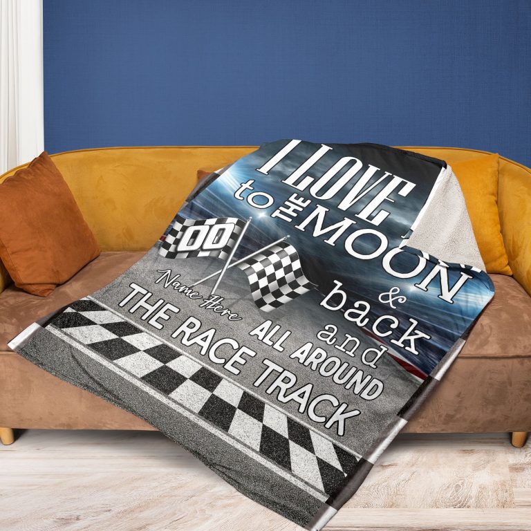 Personalized The race track I love you to the moon and back custom name and number fleece blanket 9