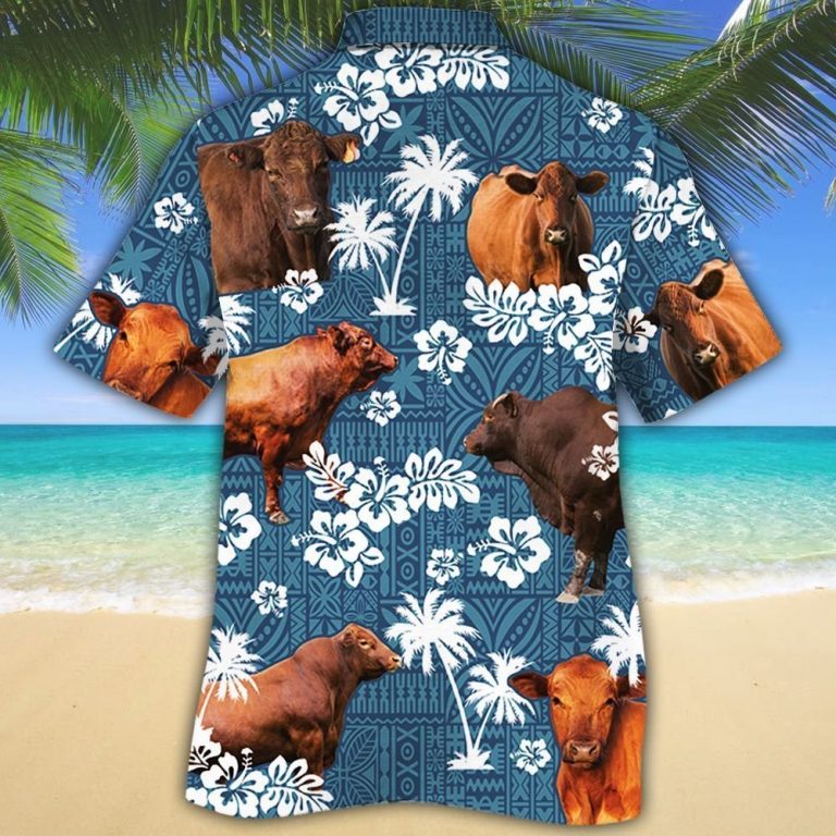 Red Angus cattle blue tribal Hawaiian shirt 10