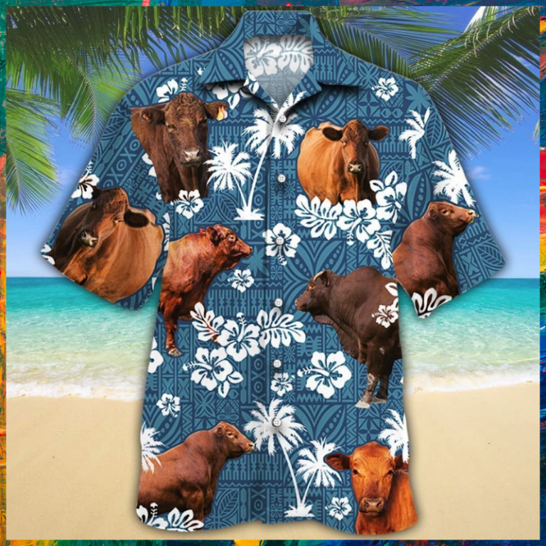 Red Angus cattle blue tribal Hawaiian shirt 8