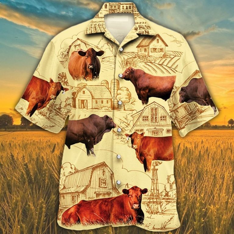 Red Angus cattle farm Hawaiian shirt 9