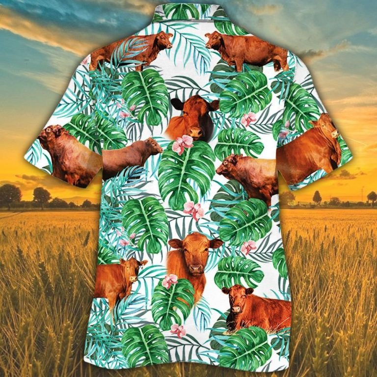 Red Angus cattle tropical plant Hawaiian shirt 10