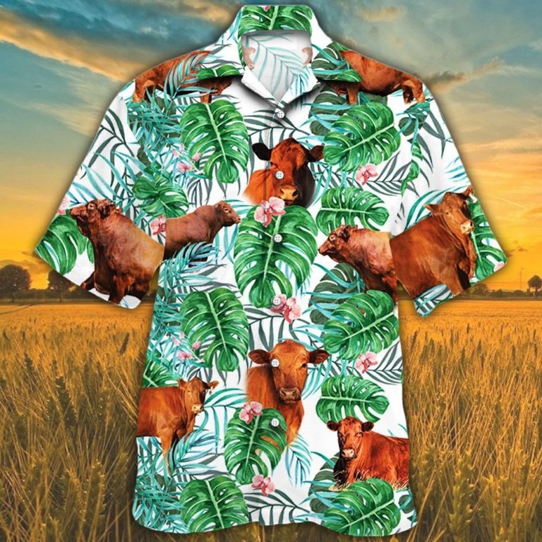 Red Angus cattle tropical plant Hawaiian shirt 8