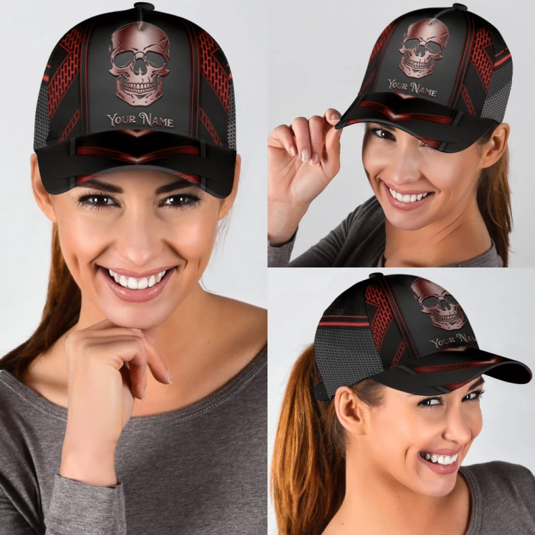 Red skull custom personalized name cap hat 10