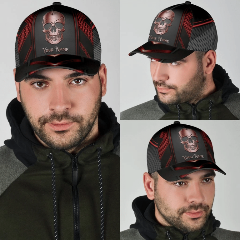 Red skull custom personalized name cap hat 8