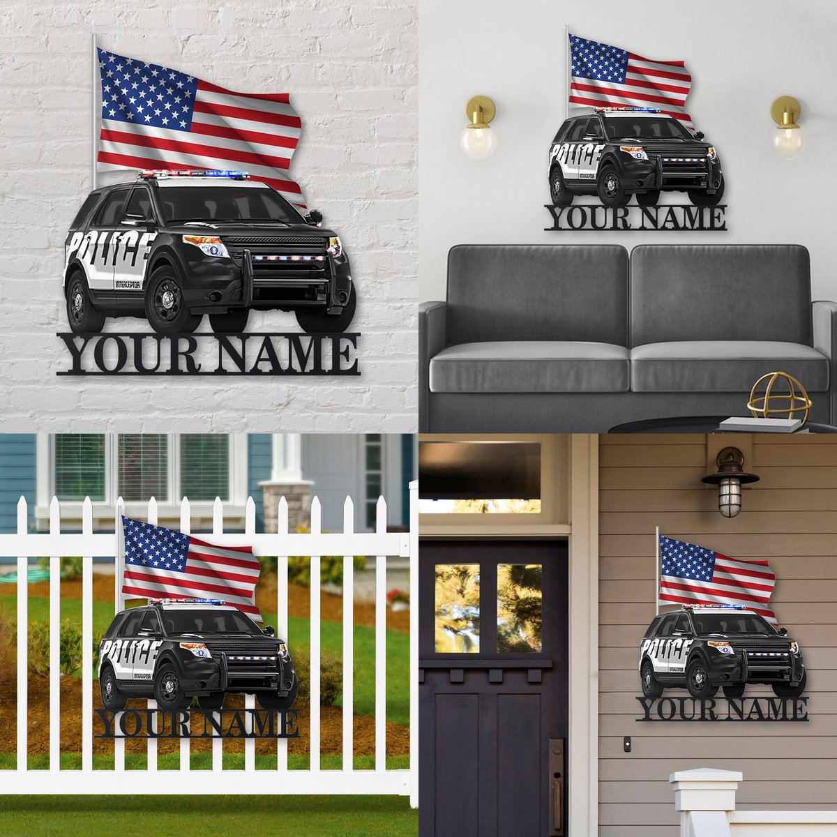 SUV Police American flag custom personalized metal sign 2