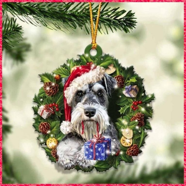 Schnauzer and Christmas gift hanging ornament 10