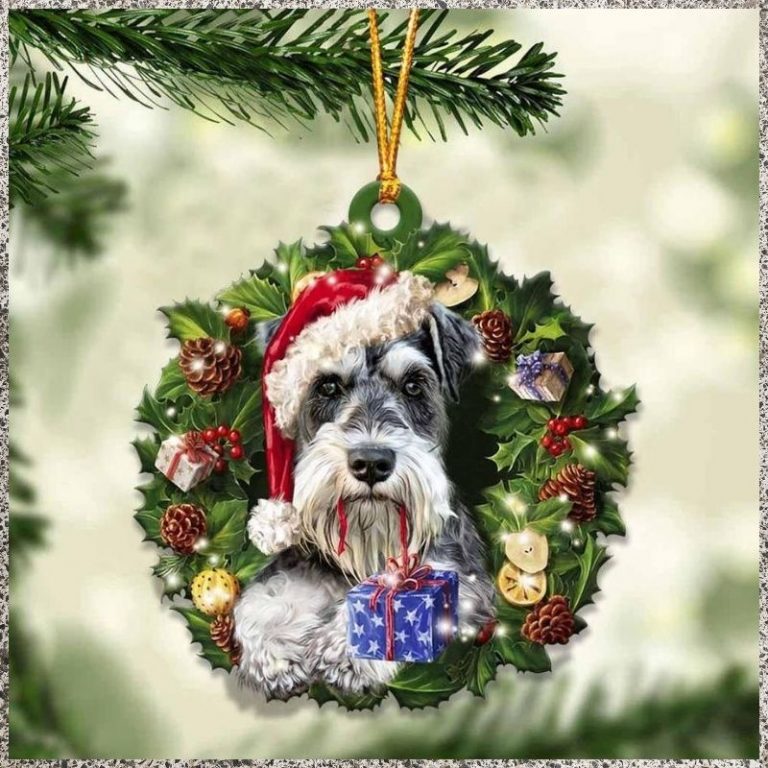 Schnauzer and Christmas gift hanging ornament 9