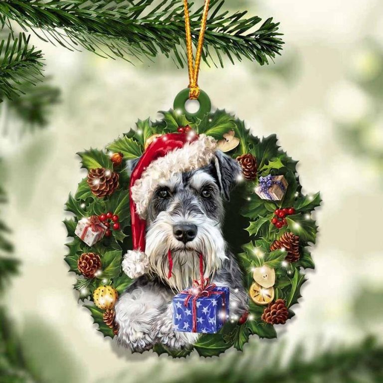 Schnauzer and Christmas gift hanging ornament 8