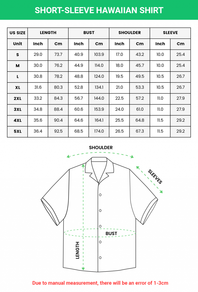 Short sleeve Hawaiian Shirt Sizechart