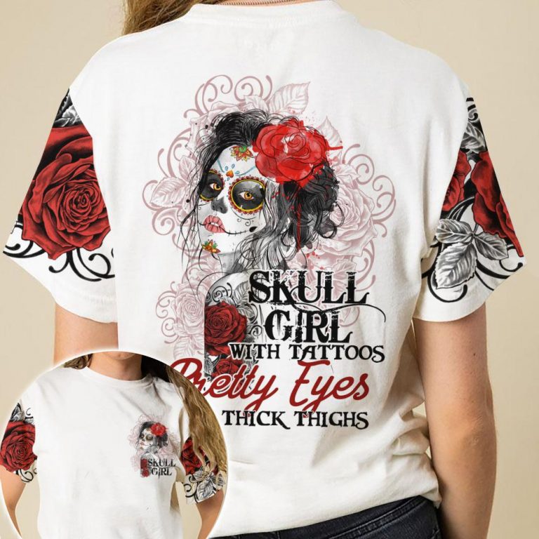 Skull girl with Tattoos pretty eyes and thick thighs 3d shirt hoodie 22