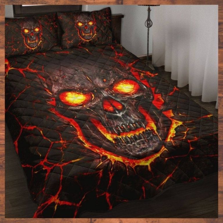 Skull on fire 3d illusion quilt bedding set 8
