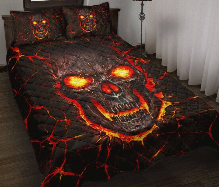 Skull on fire 3d illusion quilt bedding set 9