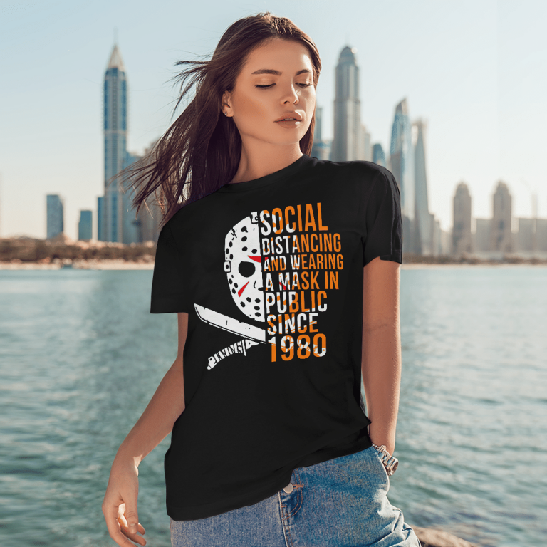 Social distancing and wearing a mask in public since 1980 Jason Voorhees shirt hoodie 14