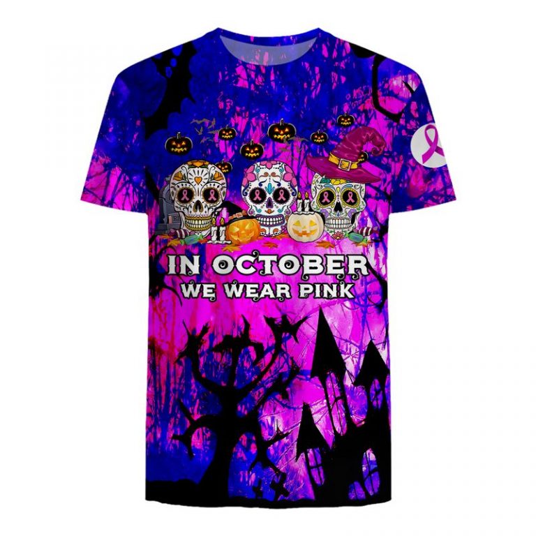 Sugar Skull Halloween in October we were pink 3d hoodie and shirt 3