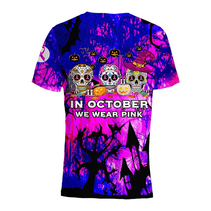 Sugar Skull Halloween in October we were pink 3d hoodie and shirt 4