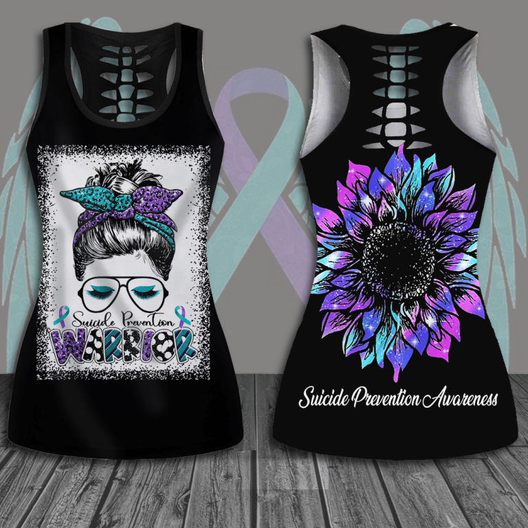 Suicide prevention warrior hollow tank top and leggings 8