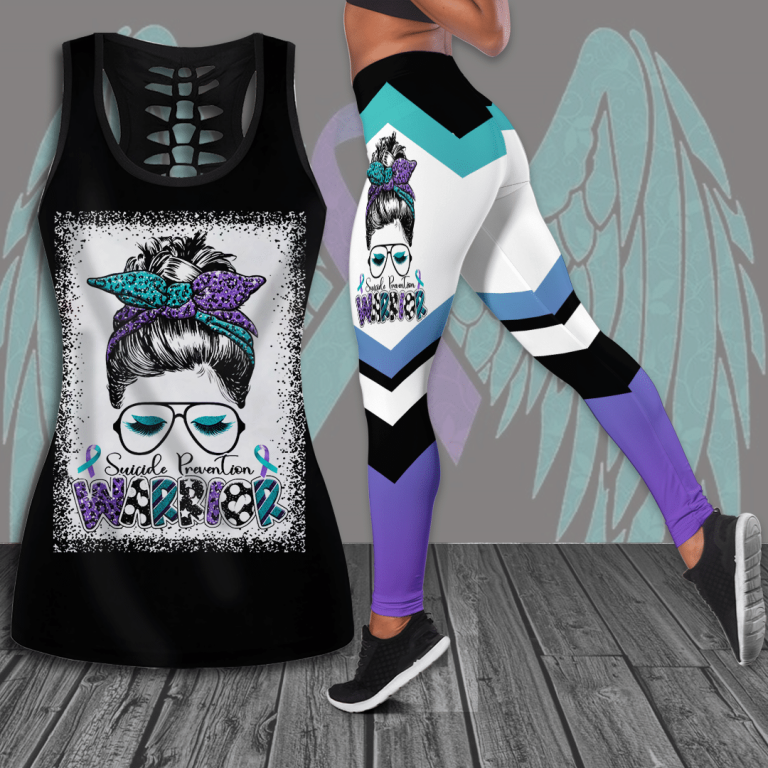 Suicide prevention warrior hollow tank top and leggings 6