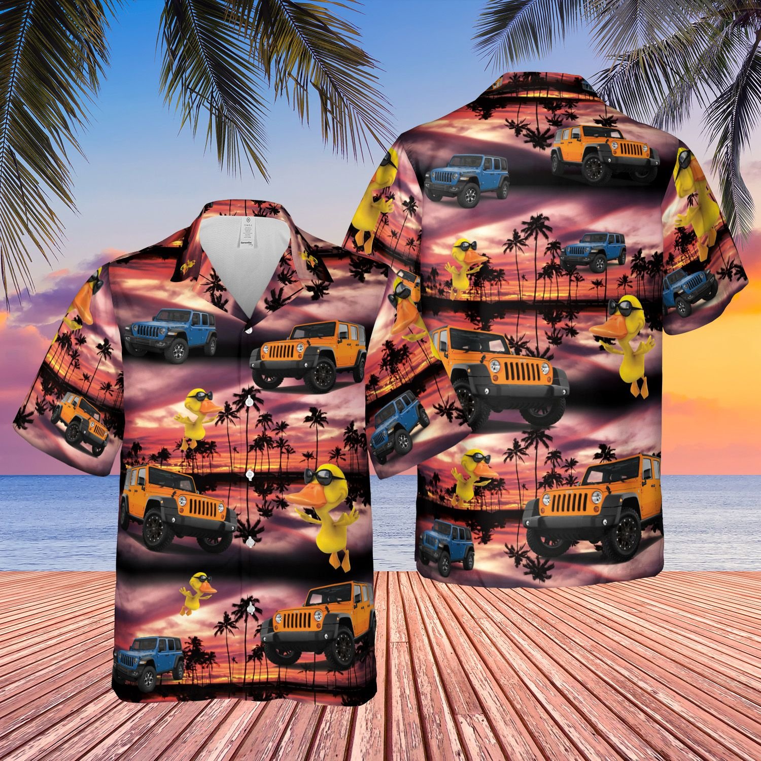 Sunset duck jeep Hawaiian shirt