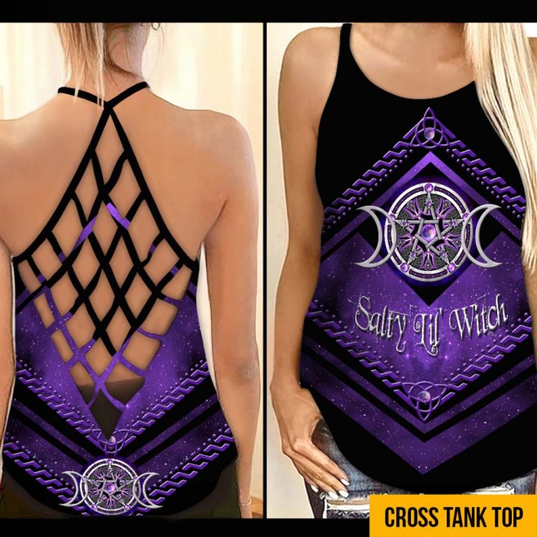 Witch Purple Triple Moon Criss Cross Tank Top legging 18