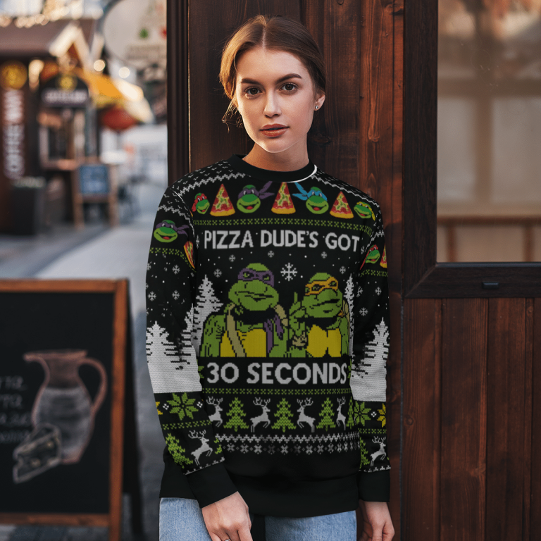 Teenage Mutant Ninja Turtles pizza dude's got 30 seconds ugly sweater 11