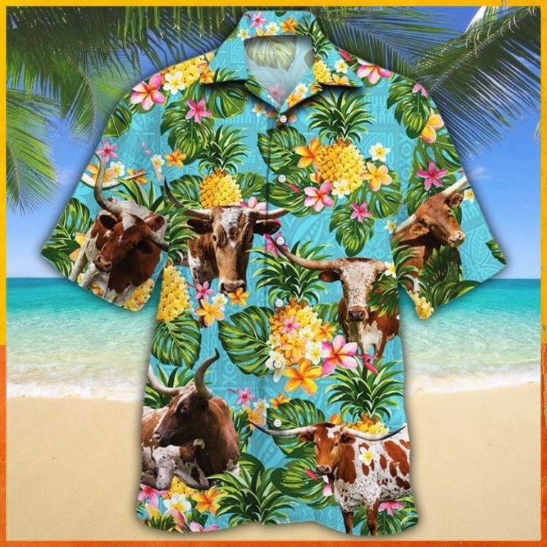 Texas longhorn cattle pineapple Hawaiian shirt 8