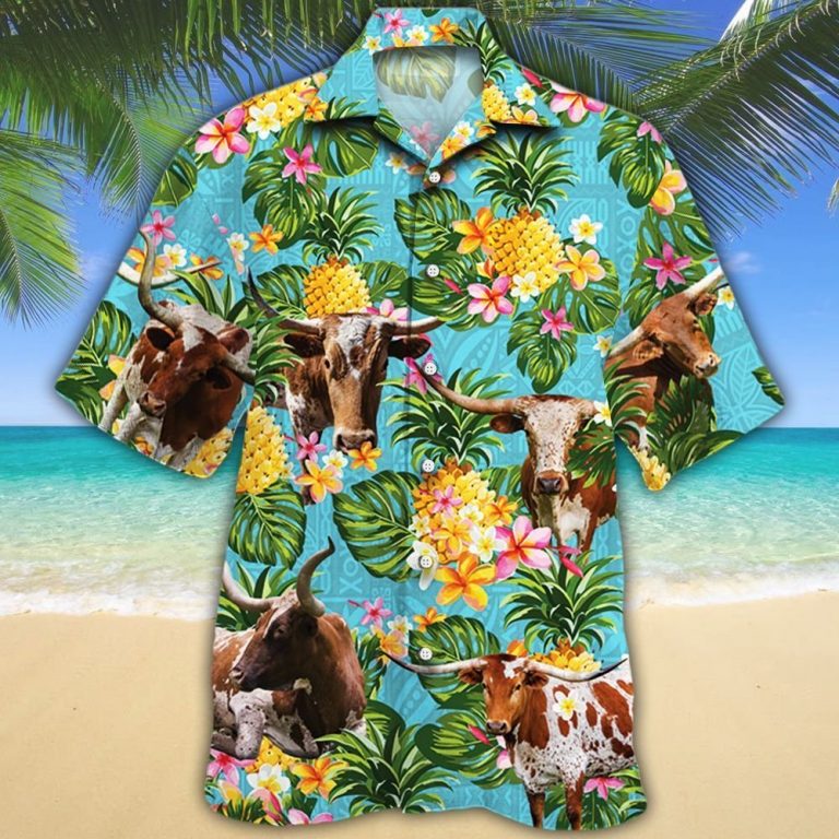 Texas longhorn cattle pineapple Hawaiian shirt 9