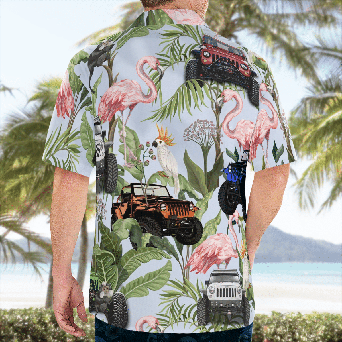 Tropical flamingo jeep Hawaiian shirt 3