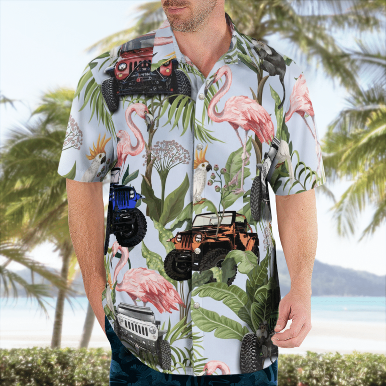 Tropical flamingo jeep Hawaiian shirt 4