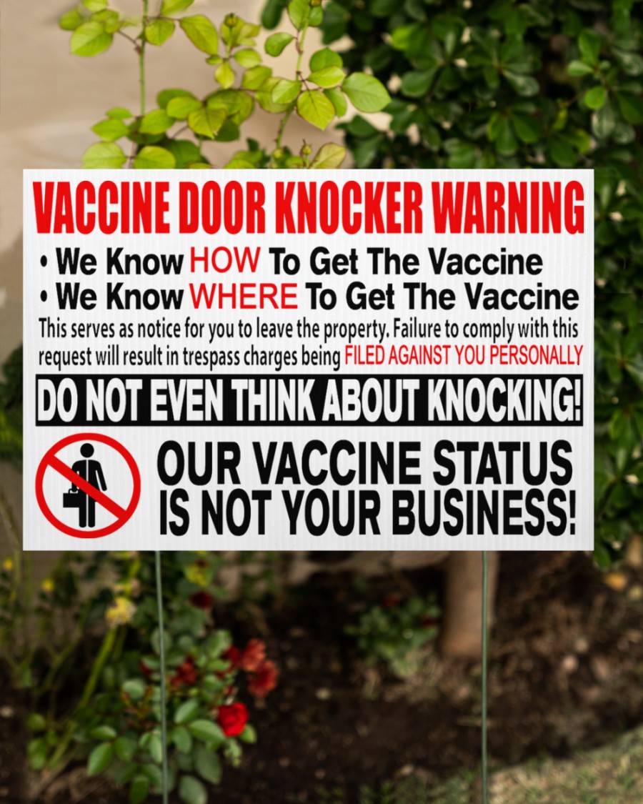 Vaccine door knocker warning doormat and yard sign 1