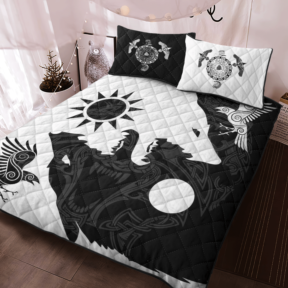 Yin Yang Wolf and Raven Viking quilt bedding set 2