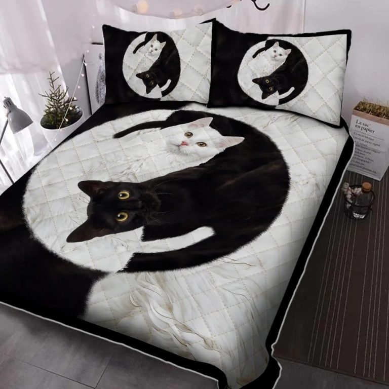 Yin Yang black and white cat quilt bedding set 8