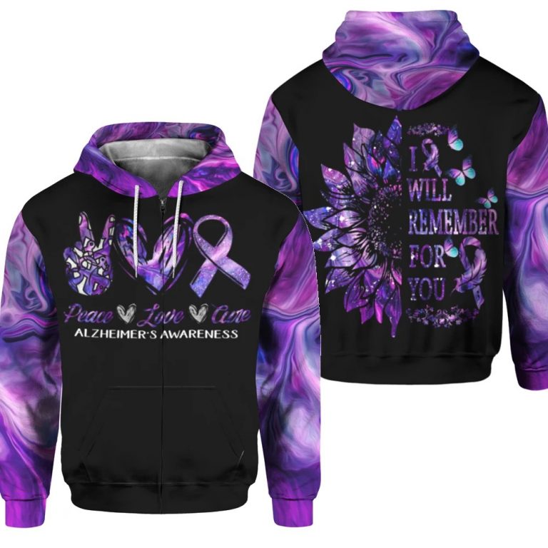 Alzheimer Awareness Peace Love Cure I will remember for you 3d shirt, hoodie 10