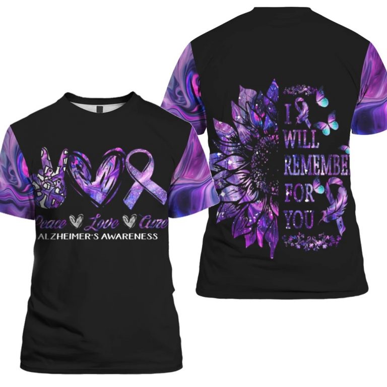 Alzheimer Awareness Peace Love Cure I will remember for you 3d shirt, hoodie 12