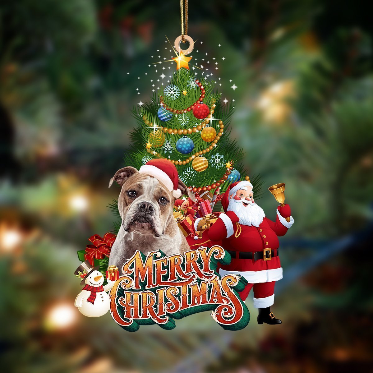 American Bulldog Santa Claus Christmas hanging ornament 9